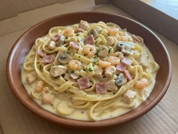 Menu item de Rosvil Pizzas | Pizza a domicilio en Puerto Vallarta: Alfredo mixta