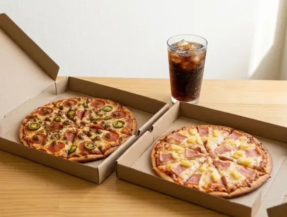 Menu item de Rosvil Pizzas | Pizza a domicilio en Puerto Vallarta: Promo Familiar Chicas (2 Pizzas Chicas + Refresco Chico GRATIS)