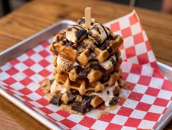 Menu item de Hot Mamma´s Hot Chicken – Nashville en la Condesa CDMX: Waffle Tower S'mores