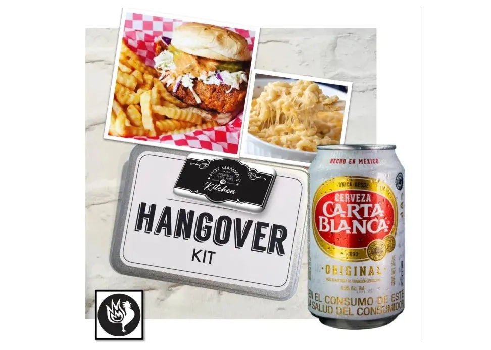 Menu item de Hot Mamma´s Hot Chicken – Nashville en la Condesa CDMX: Paquete la Cures (Hangover Kit)