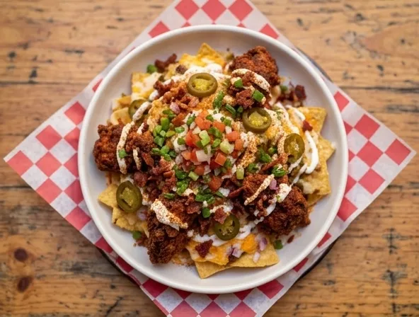 Menu item de Hot Mamma´s Hot Chicken – Nashville en la Condesa CDMX: Hot Chicken Nachos