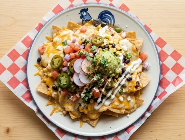 Menu item de Hot Mamma´s Hot Chicken – Nashville en la Condesa CDMX: Nachos Grande Vegetarianos